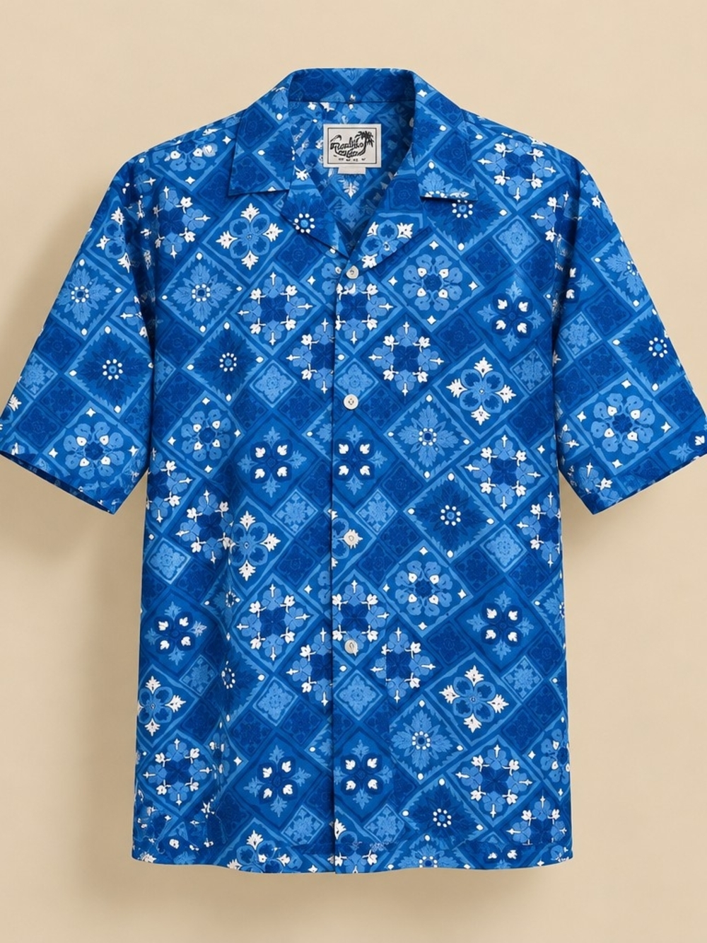 Reyn Spooner Blue Floral Patchwork Short-Sleeve Shirt